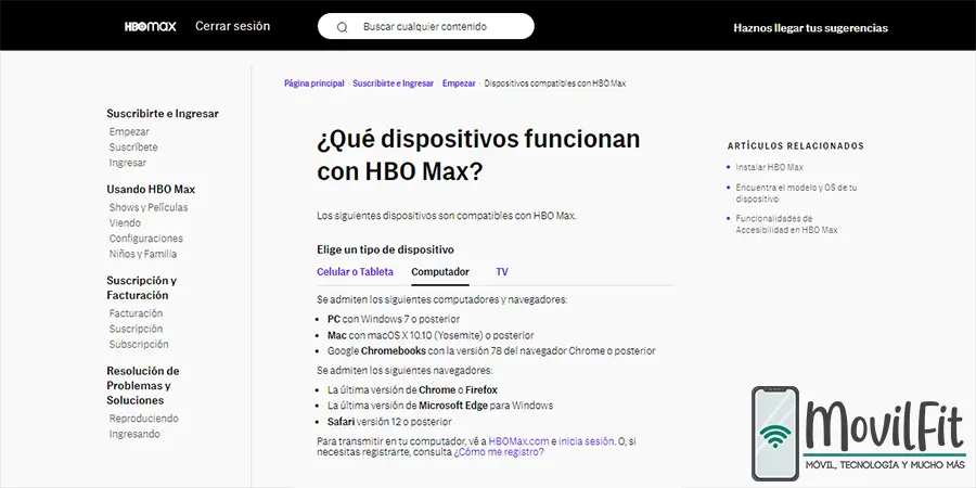 Especificaciones técnicas que pueden influir en el funcionamiento de la plataforma de HBO